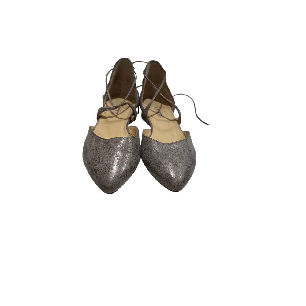 Paul Green Metallic Silver Pointed Toe Lace-Up D’Orsay Flats Women’s Size 5 - Picture 1 of 7